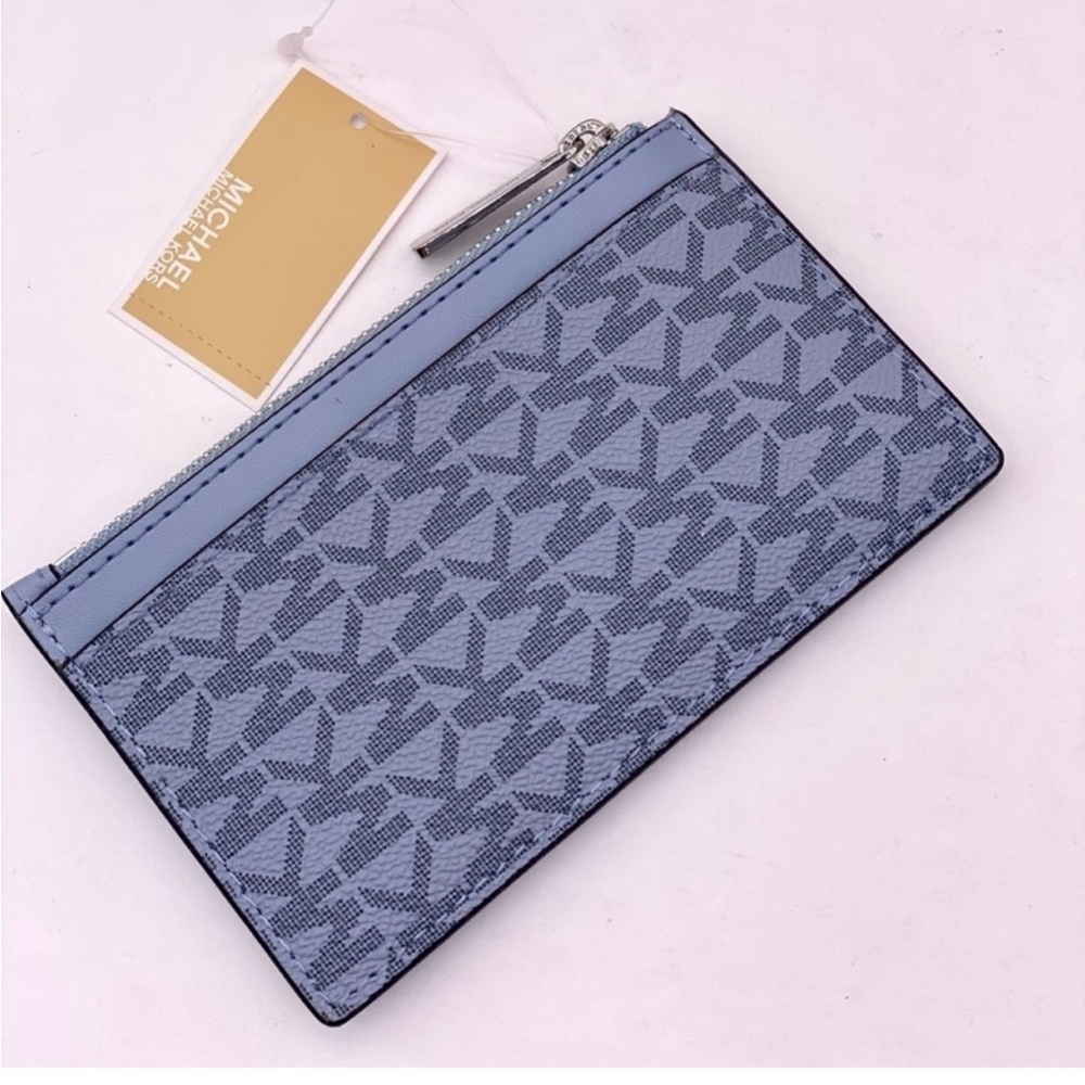 Michael Kors Medium Top Zip Card Case Wallet Coin Pouch pale Blue - Picture 13 of 14